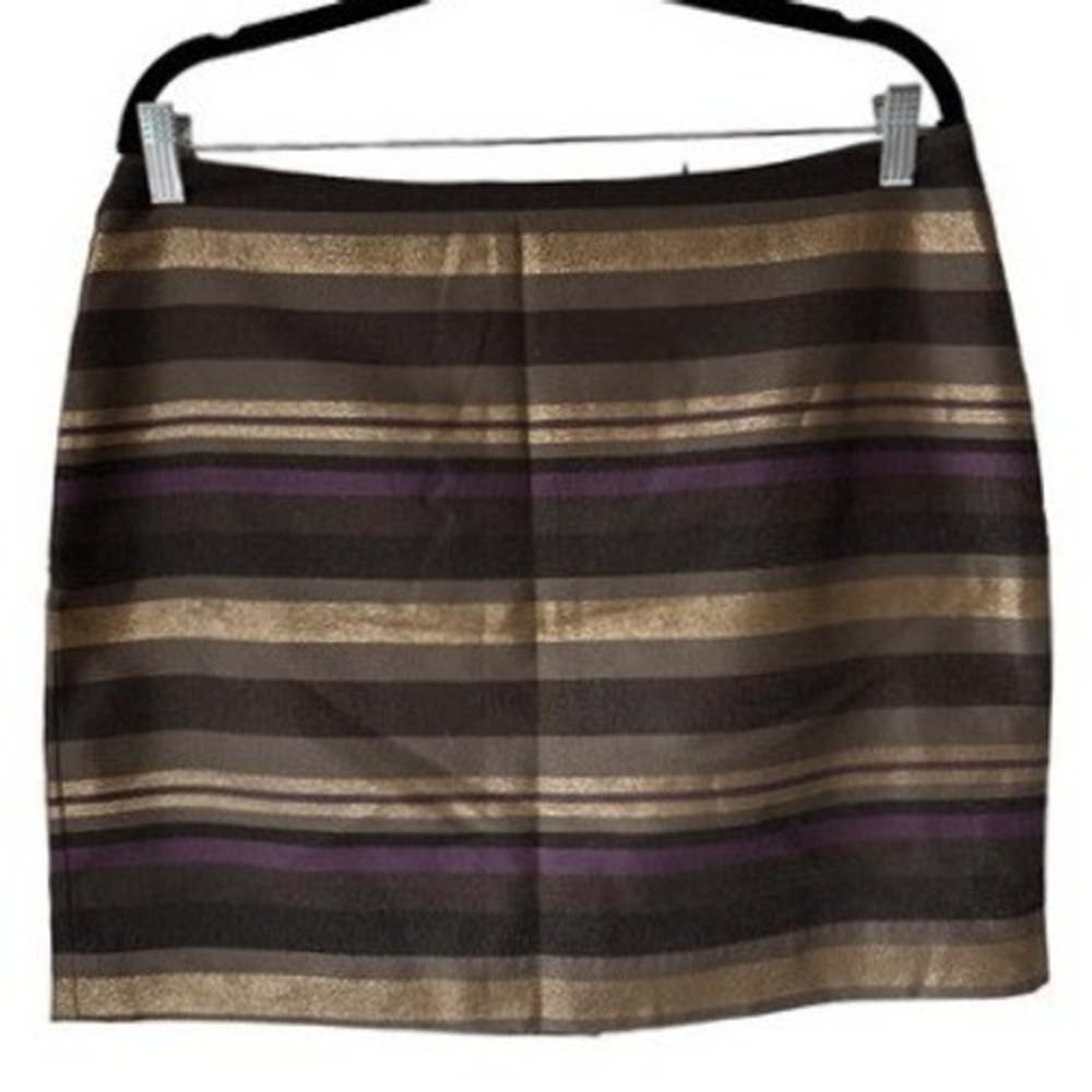 T8 NWT Banana Republic Skirt Mini Striped Brown Gold Purple Size 12‎ NWT